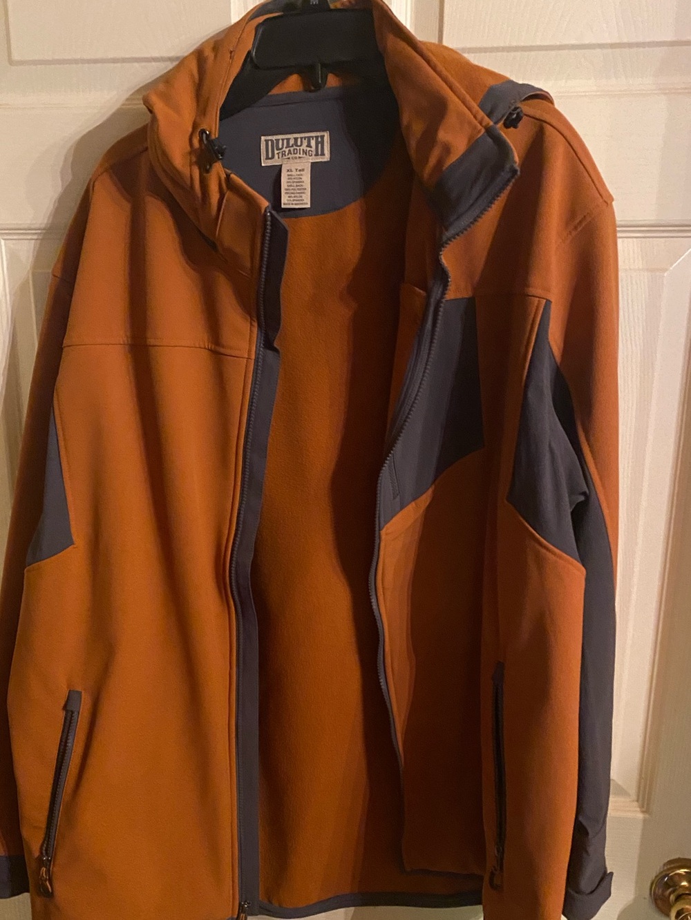 Duluth Trading Co Men’s Burnt Orange Hooded Softshell Jacket